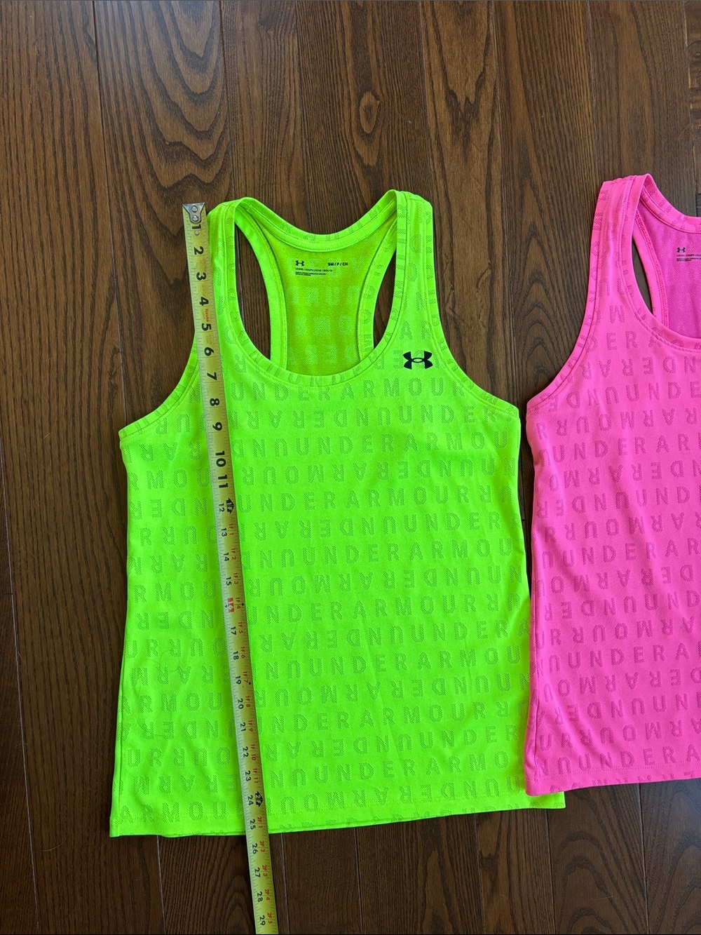 2 Under Armour Racerback Tank Tops - Neon Green & Hot Pink - Picture 4 of 8